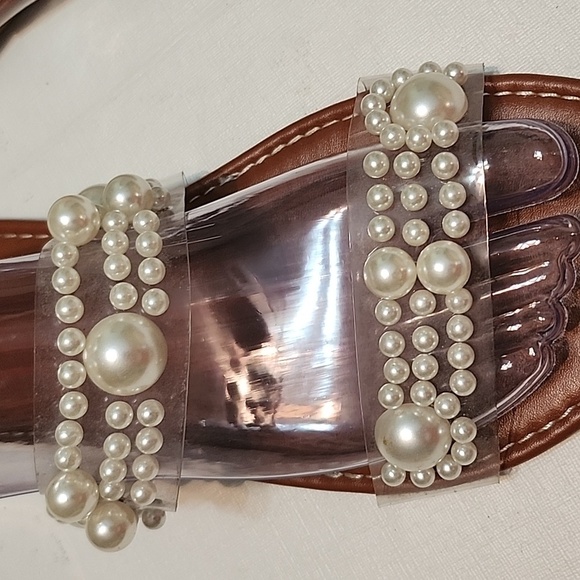 Pearl Embellished Clear Sandals, Size 43/11.5 - Picture 4 of 10